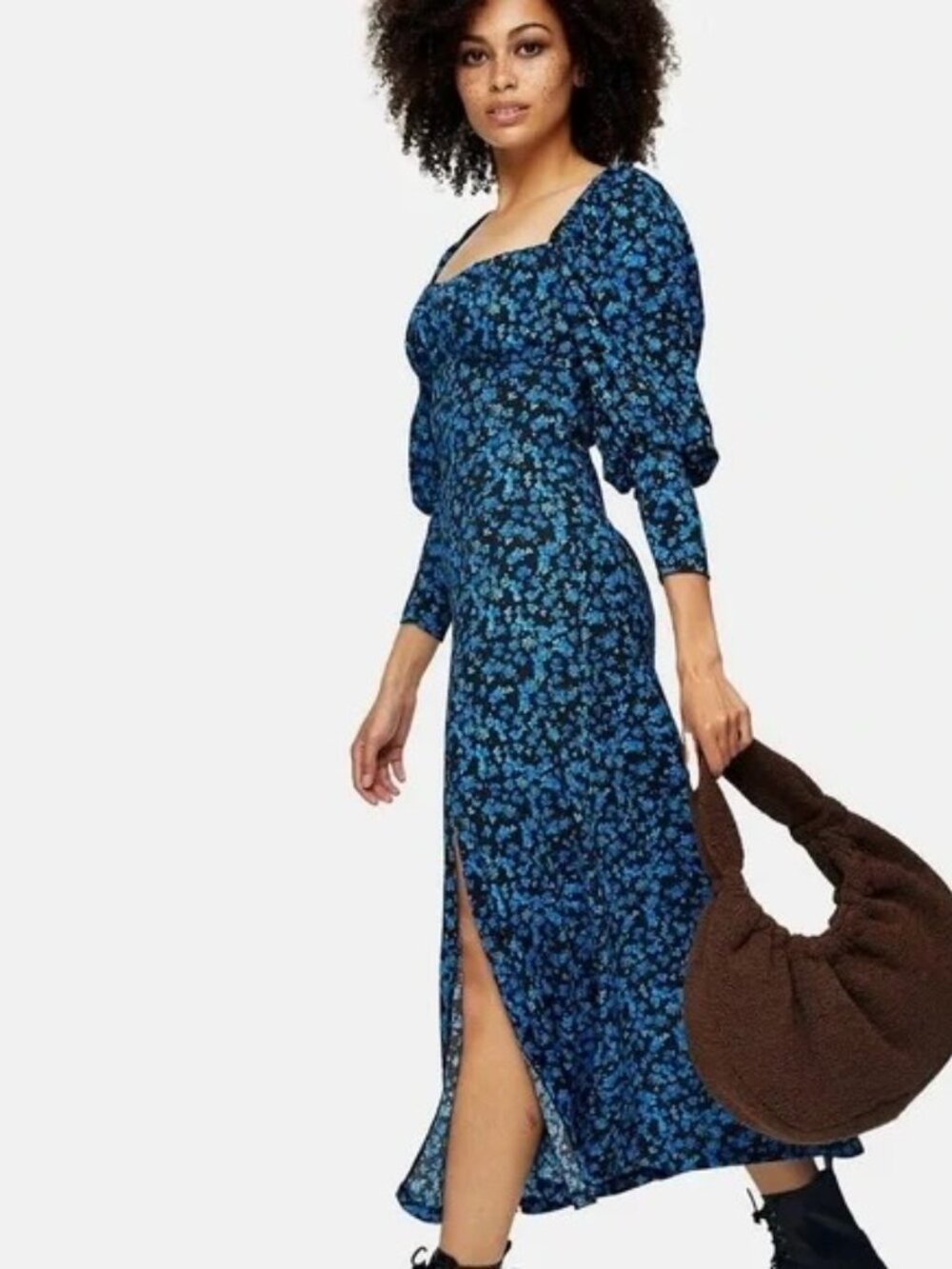 Topshop Midnight Blue Floral Milkmaid Style Boho Dress